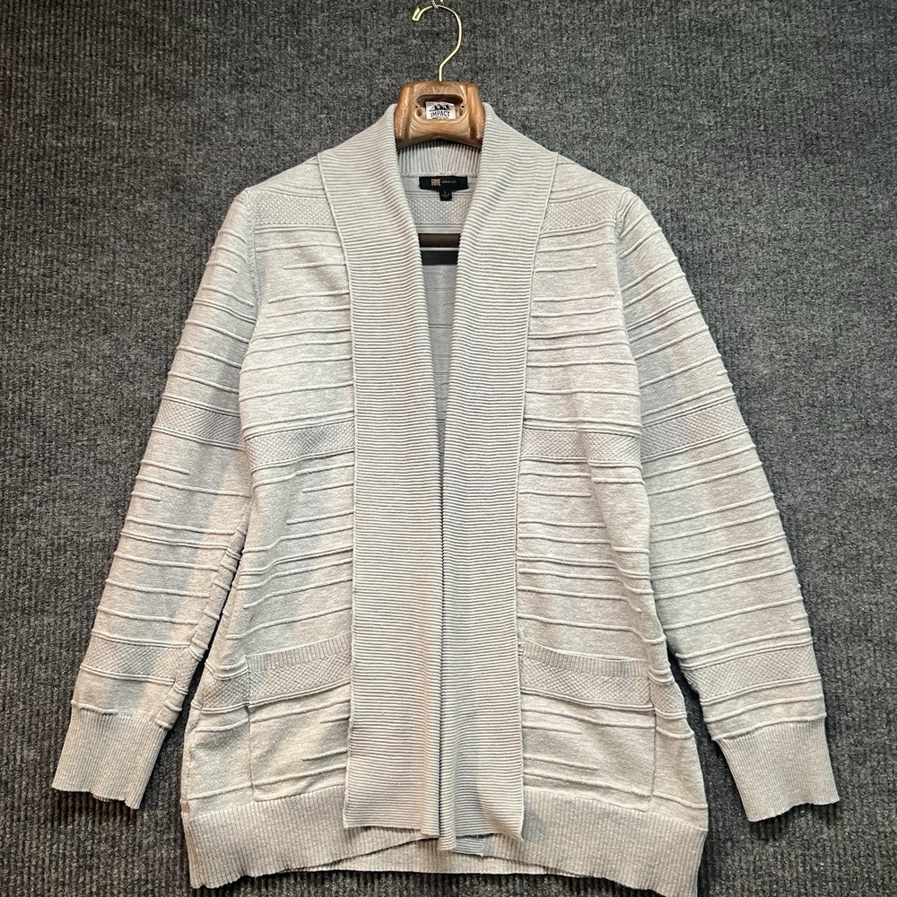 Frye Cardigan‎ Womens Large Gray Shawl Collar Textured Open Front Long Sleeve